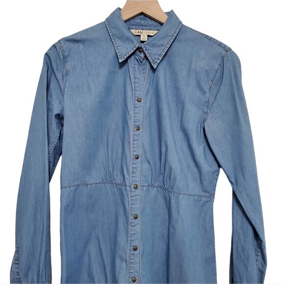 CAbi Jeans Chambray Blue Button Down Long Sleeve Tunic 100% Cotton Size Small - Picture 6 of 10